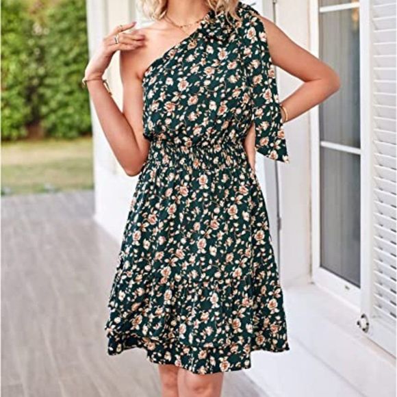 ULTRANICE Womens 2023 Summer Casual Boho One Shoulder Mini Dresses - Picture 1 of 6